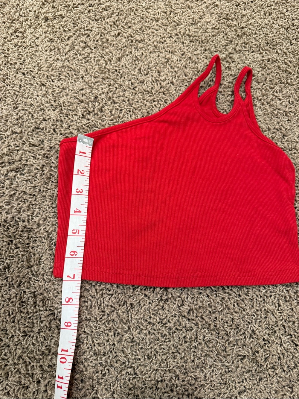 Zaful Red One-Shoulder Double-Strap Ribbed Crop Tank - Picture 5 of 8